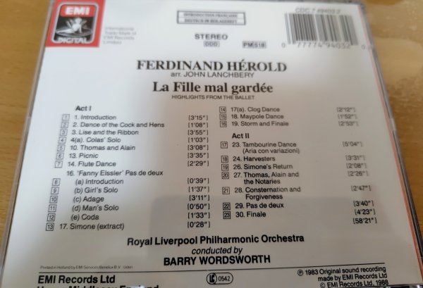 画像2: 中古CD/ワーズワース指揮 ラ・フィーユ・マル・ガルデ（リーズの結婚）ハイライト版 La Fille Mal Gardee（輸入版） (2)